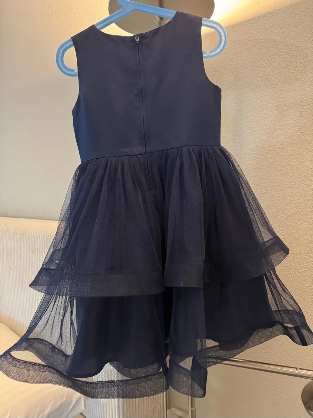 Girl Navy Tulle Party Dress with Ivory Faux Fur Bolero - 6-7
